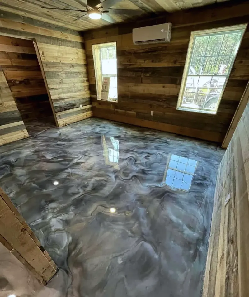 Example finished basement floor, metallic